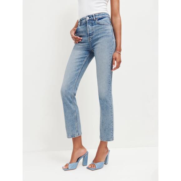 Reformation Denim - Reformation 'Cynthia' Blue Stretch High Rise Straight Denim Jeans Size 23